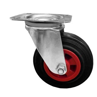 Black Tyred Red Centred Swivel Castor - No Brake