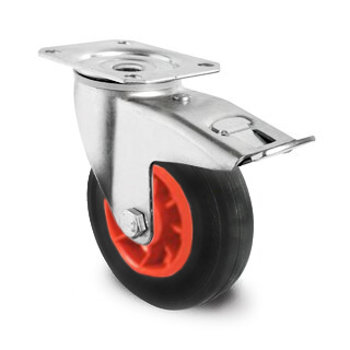 Black Tyred Red Centered Swivel Castor - With Brake